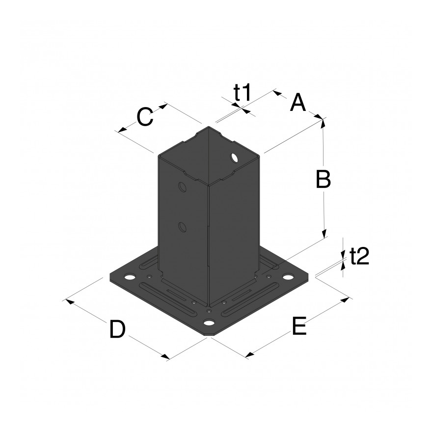 Kolomvoet vierkant zwart bodemplaat PPJBT70PB